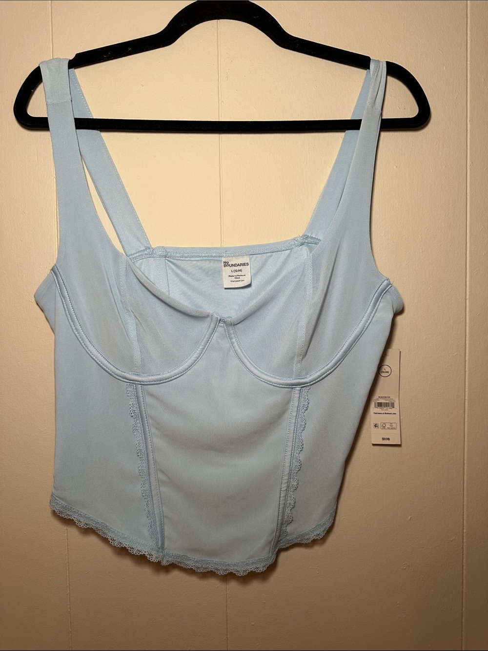 No Boundaries Light Blue Lace Trim Tank Top